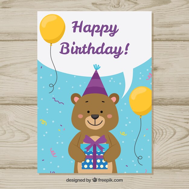 Birthday card with teddy bear in hand drawn style