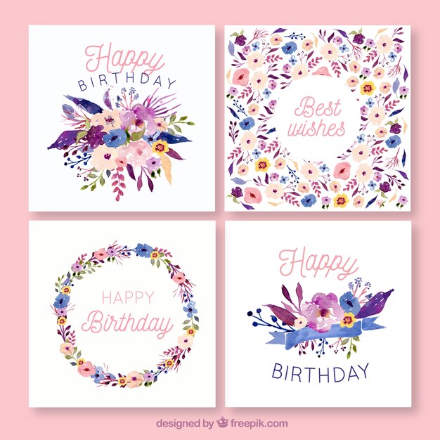 Birthday cards collection in watercolor style 