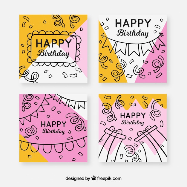 Birthday cards collection with party elements