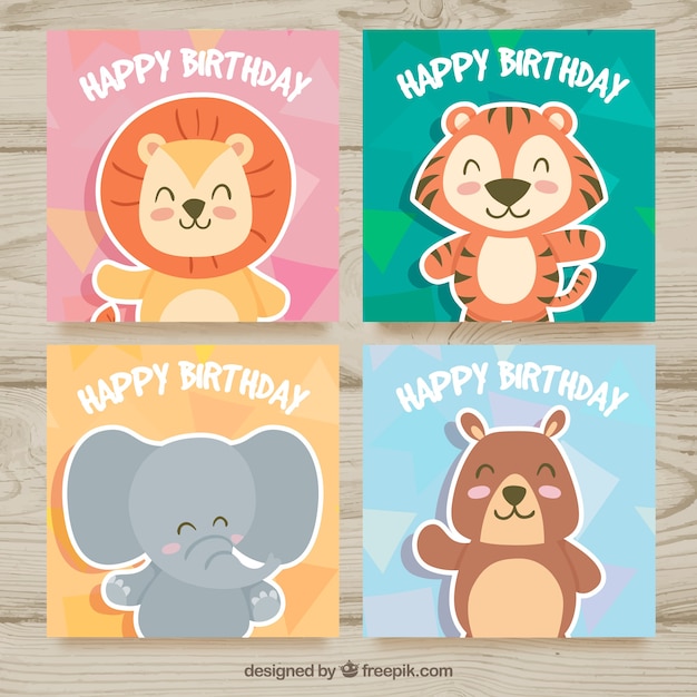 Free vector birthday cards with funny animals