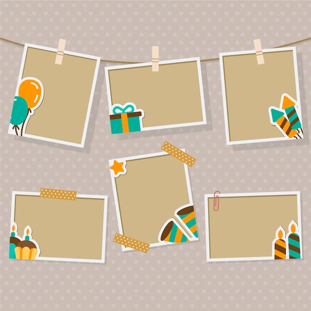 Birthday collage frame collection in flat design