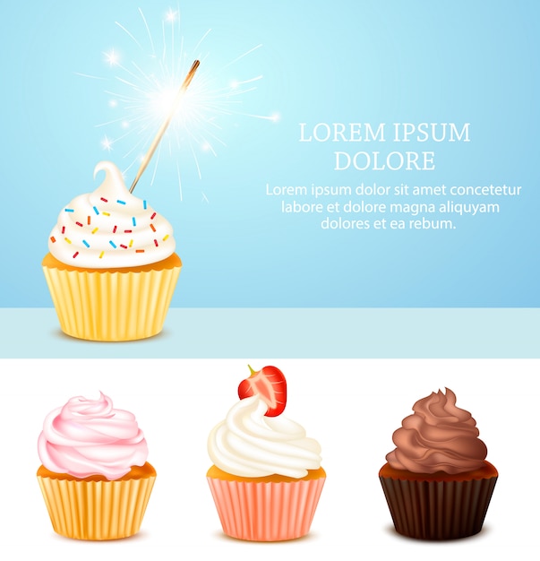 Birthday  Cupcake illustration set