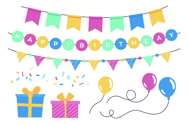 Free vector birthday decoration with balloons and gifts