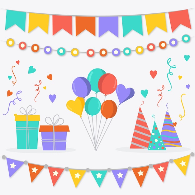 Free Vector birthday decoration with gifts and balloons