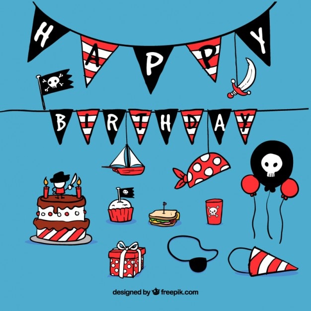 Free Vector birthday decoration with pirate subject