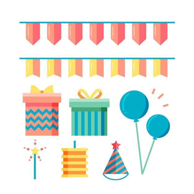 Free Vector birthday decoration with presents and garlands