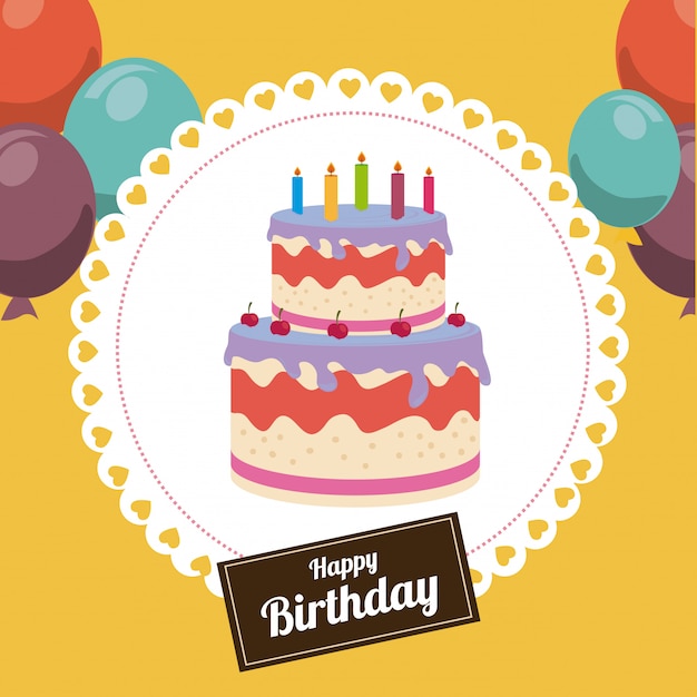 Birthday design over yellow illustration