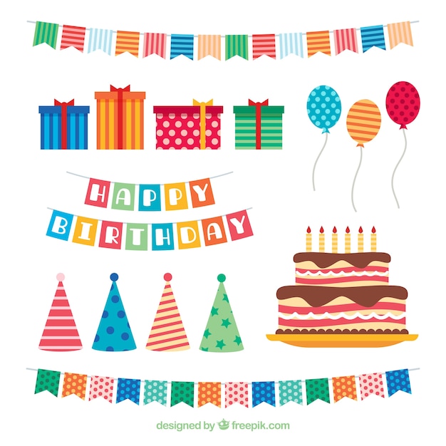 Free Vector birthday elements collection in flat style