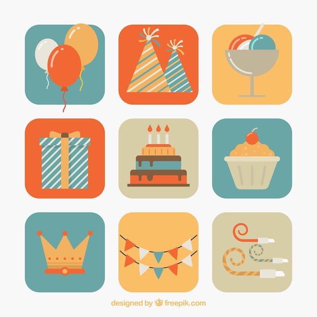 Birthday elements collection in flat style