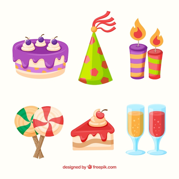 Birthday elements collection in flat style