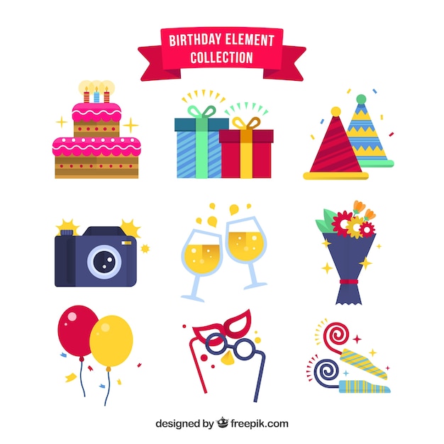 Birthday elements collection in flat style