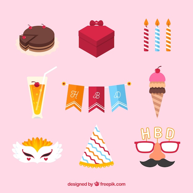 Free Vector birthday elements collection in flat style