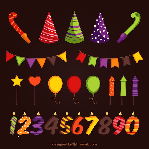 Free Vector birthday elements collection in flat style