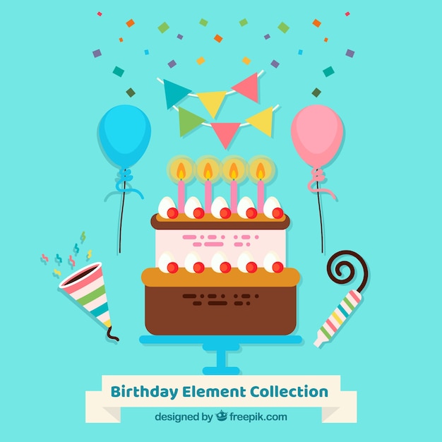 Birthday elements collection in flat style