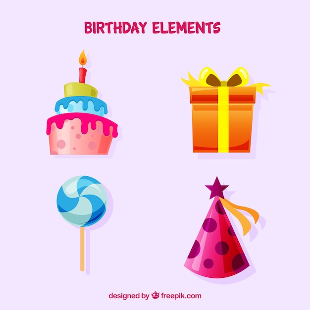 Birthday elements collection in flat style