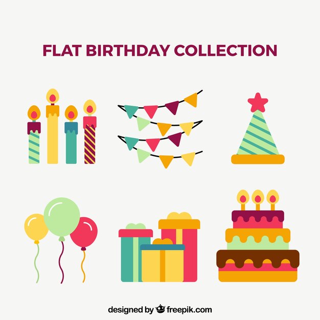 Birthday elements collection in flat style