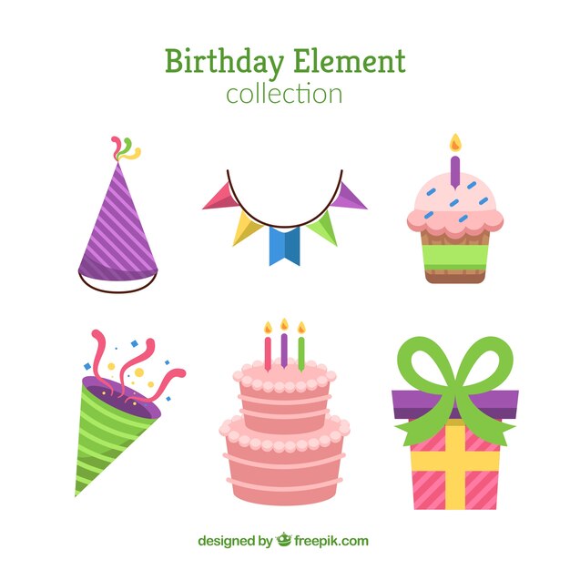 Birthday elements collection in flat style