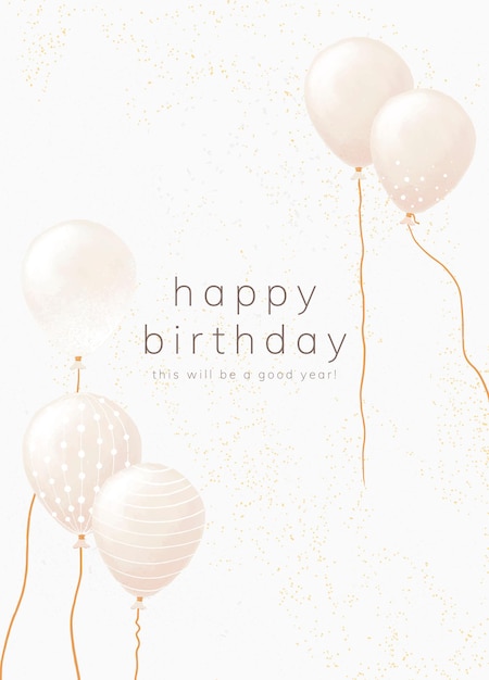 Birthday greeting card template in white gold tone