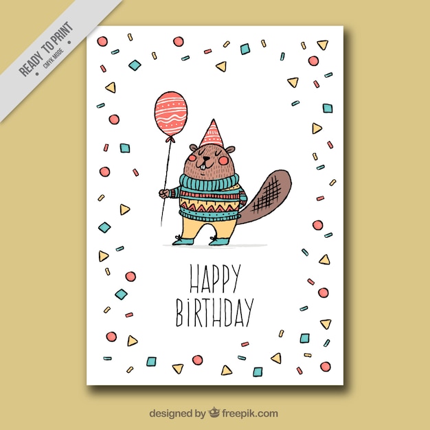 Free vector birthday greeting card with smiling beaver