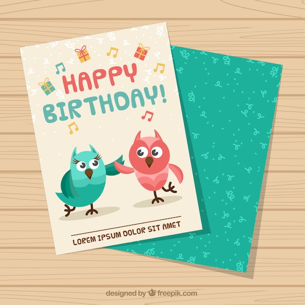 Birthday greeting with owls