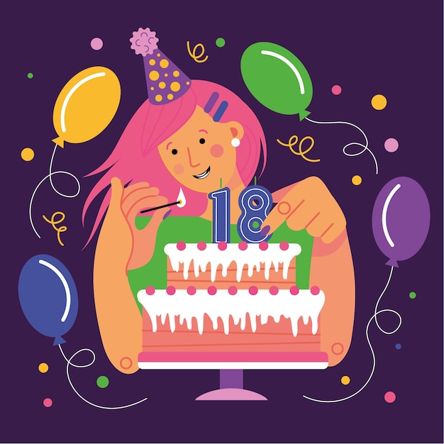 Free Vector birthday illustration with cake and balloons