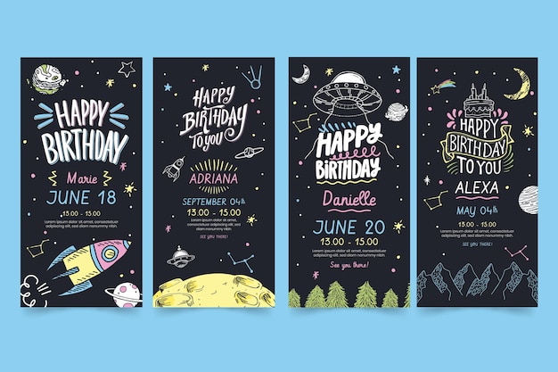 Free vector birthday instagram stories collection