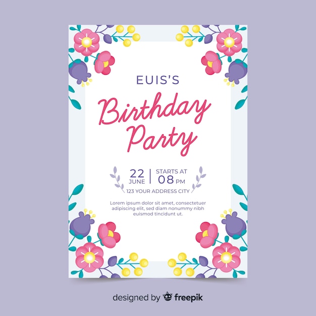 Birthday invitation concept with flowers