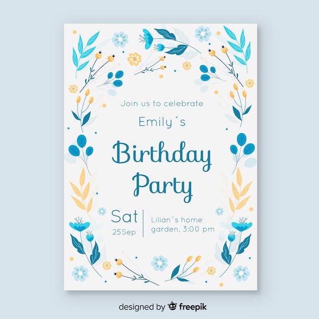 Birthday invitation floral template