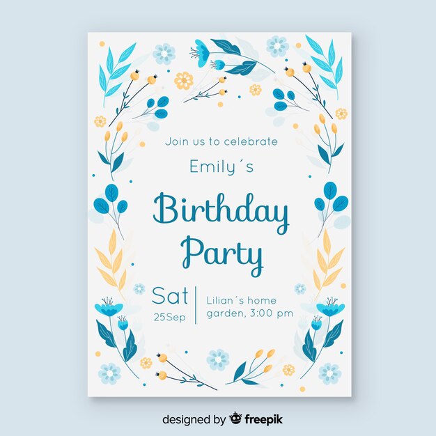 Birthday invitation floral template