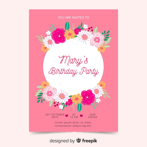 Birthday invitation floral template