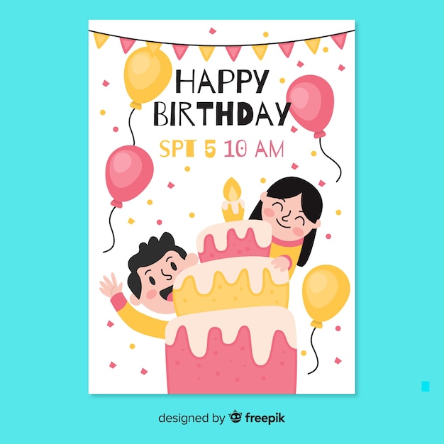 Birthday invitation template in flat style