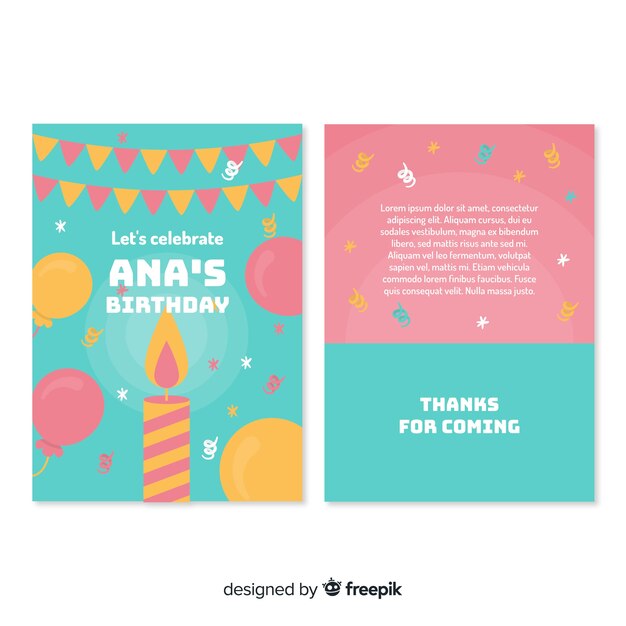 Birthday invitation template in flat style