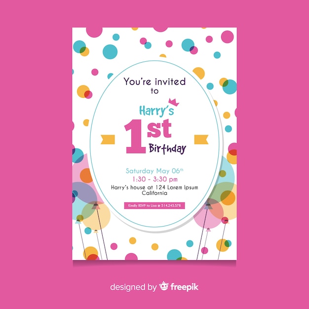 Birthday invitation template in flat style