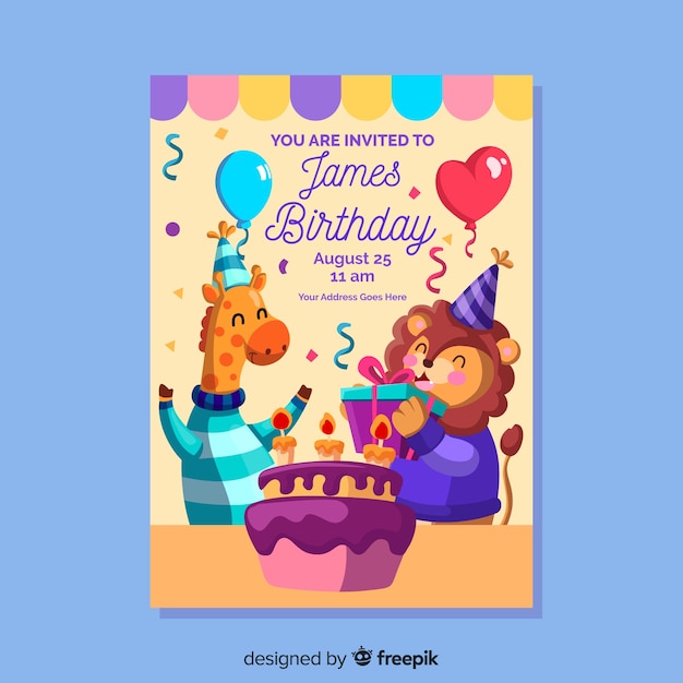 Birthday invitation template in flat style