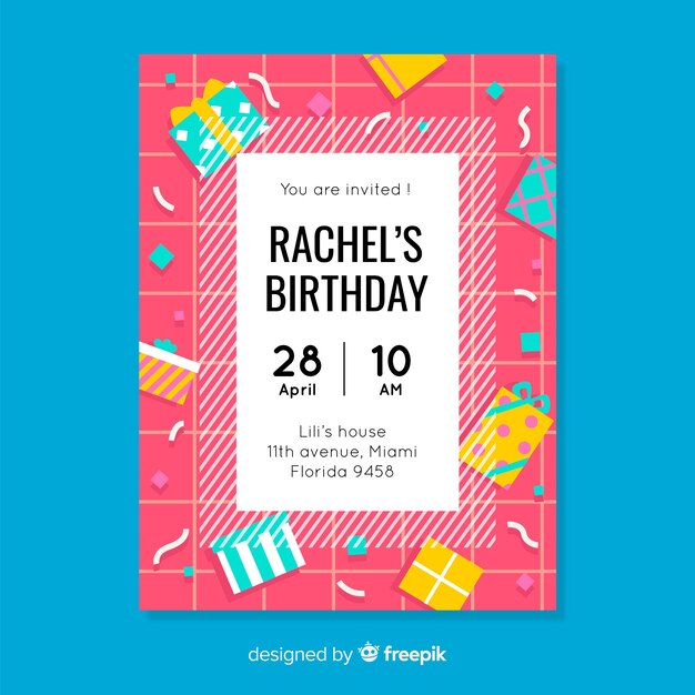 Free vector birthday invitation template in flat style