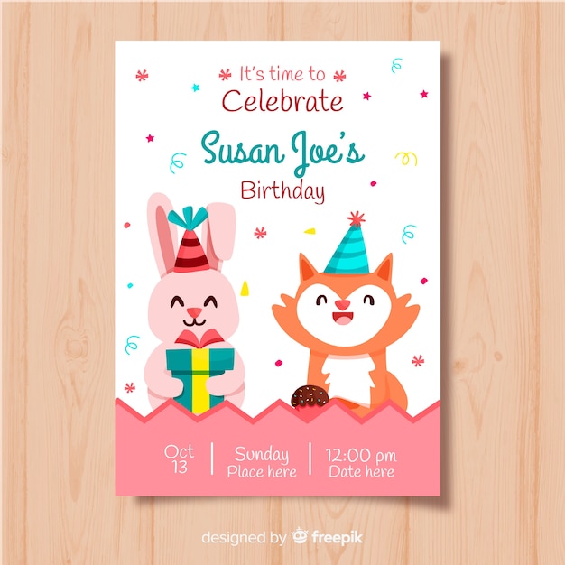 Birthday invitation template in flat style