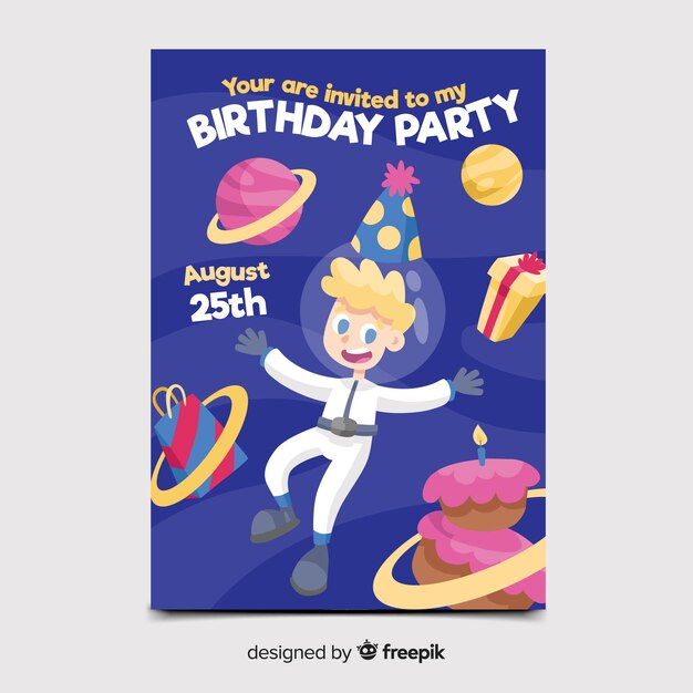 Birthday invitation template in flat style