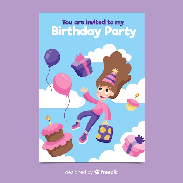 Birthday invitation template in flat style