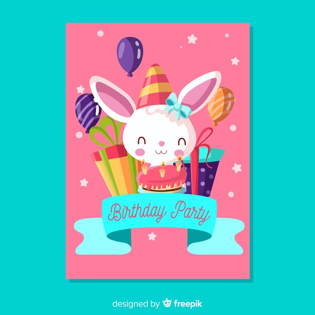 Birthday invitation template in flat style