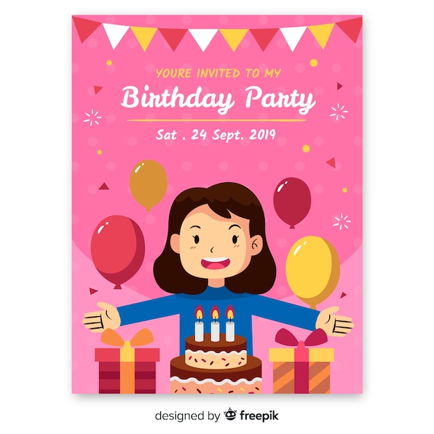 Birthday invitation template in flat style