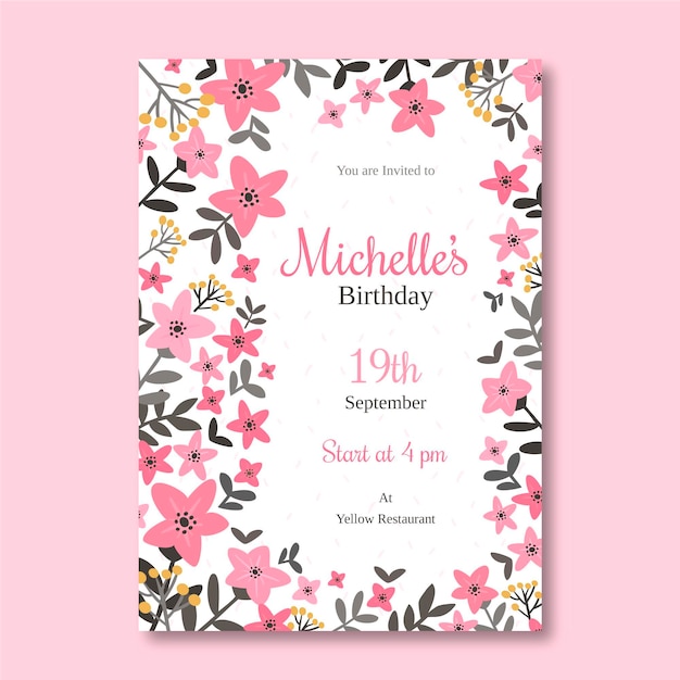 Birthday invitation template with flowers