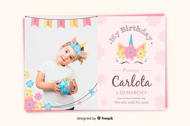 Birthday invitation template with young girl