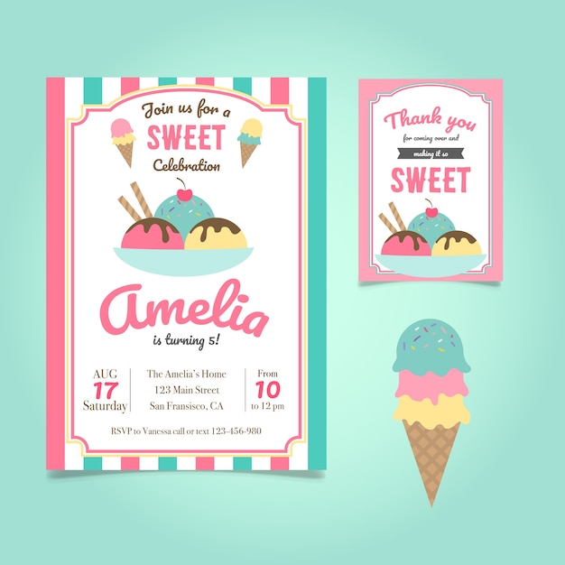 Birthday invitation with ice cream