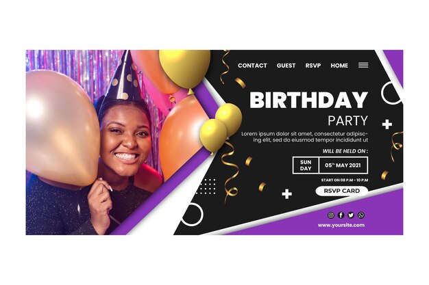 Birthday landing page template with photo