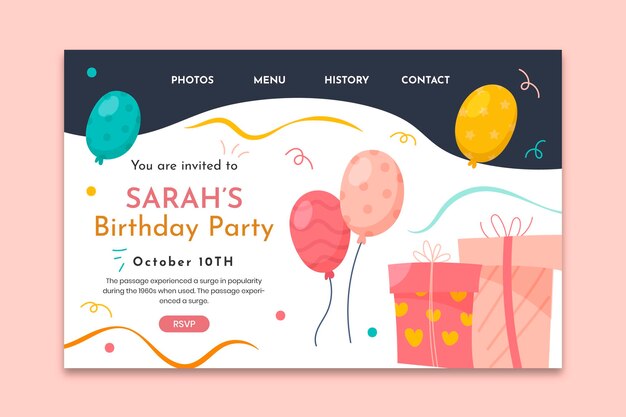 Birthday landing page template