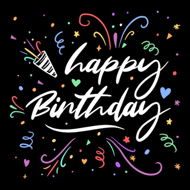 Free vector birthday lettering with colorful drawings