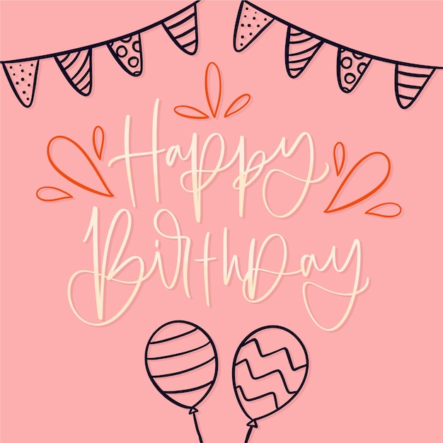 Free vector birthday lettering with ribbons and balloons