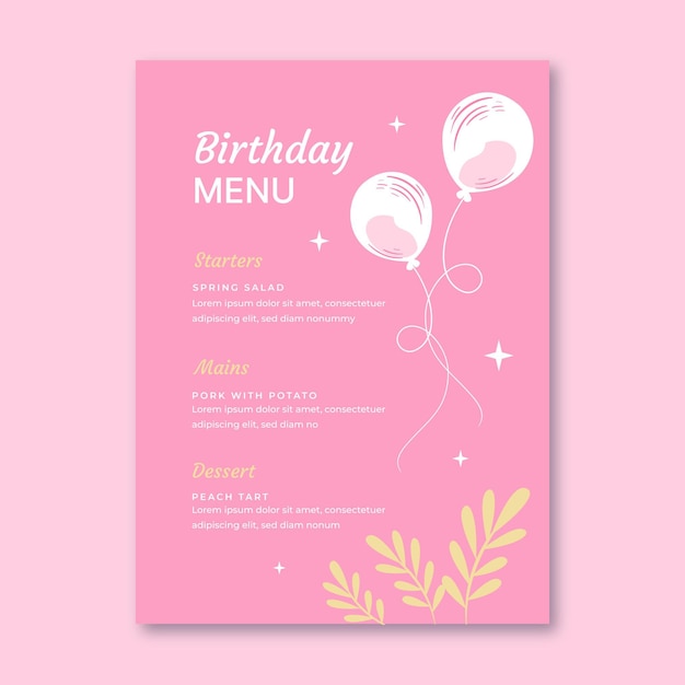 Birthday menu template with leaves