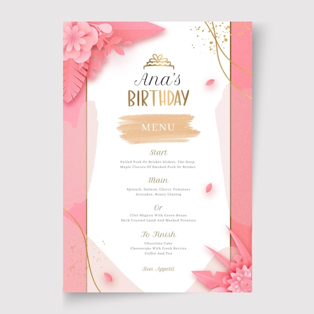 Birthday menu template