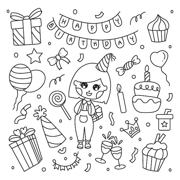 Birthday party hand drawn doodle vector